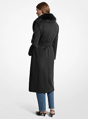 Manteau en m&eacute;lange de laine bord&eacute; de fausse fourrure