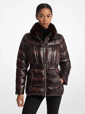 Packable Quilted Nylon and Faux Fur Trim Puffer Jacket