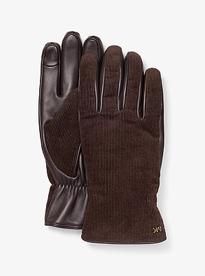 Corduroy and Leather Gloves