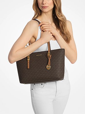 Quinn Medium Signature Logo and Leather Tote Bag