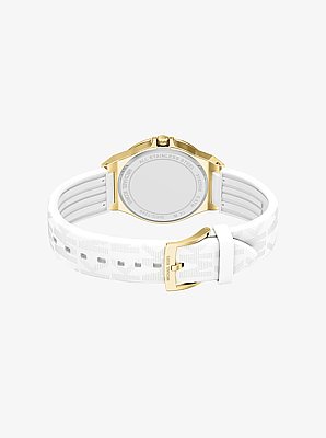 Lennox Pav&eacute; Gold-Tone and Logo Silicone Strap Watch