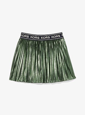 Logo Tape Metallic Pleated Skirt