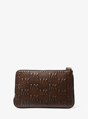 Petite pochette-bracelet Jet Set Travel brunie &agrave; logo gaufr&eacute;