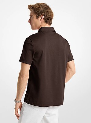 Polo zipp&eacute; en piqu&eacute; de coton m&eacute;lang&eacute;