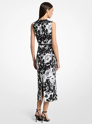 Rose Stretch Cady Belted Sheath Dress