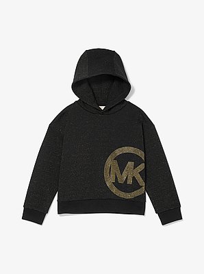 Felpa con cappuccio in maglia metallizzata con logo e borchie