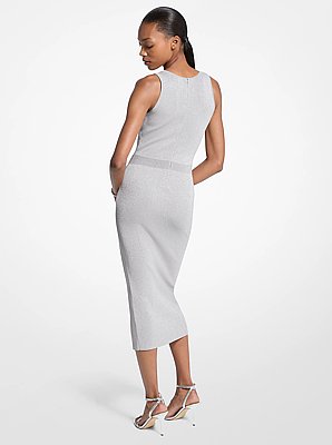 Vestido midi sin mangas de punto metalizado