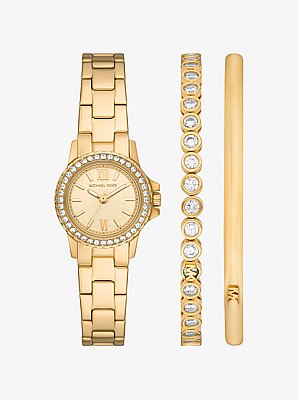 Set de regalo de joyer&iacute;a con reloj Everest petite en tono dorado y pulsera con pav&eacute;