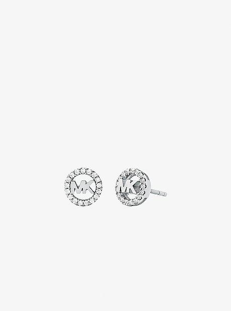 Clous d'oreilles &agrave; breloque logo sertie pav&eacute;