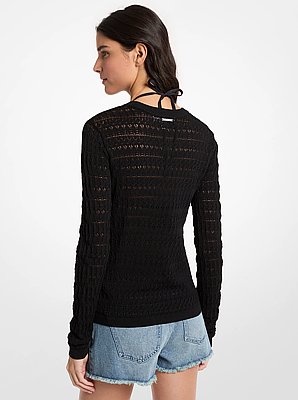 Pointelle Stretch Knit Sweater