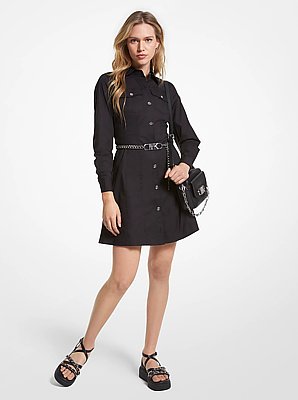 Organic Stretch Cotton Poplin Belted Shirtdress