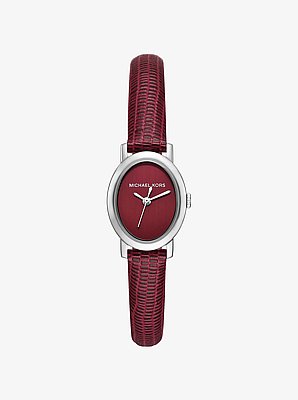 Petite montre Maude de ton argent et en cuir gaufr&eacute; &agrave; motif de l&eacute;zard
