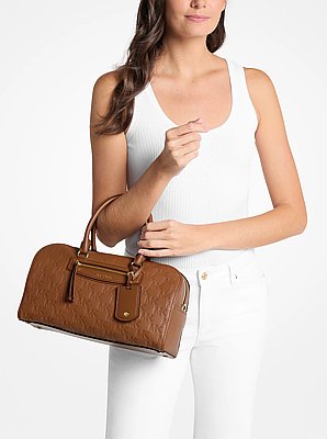 Jet Set Travel Medium Logo Embossed Leather Duffel Crossbody Bag