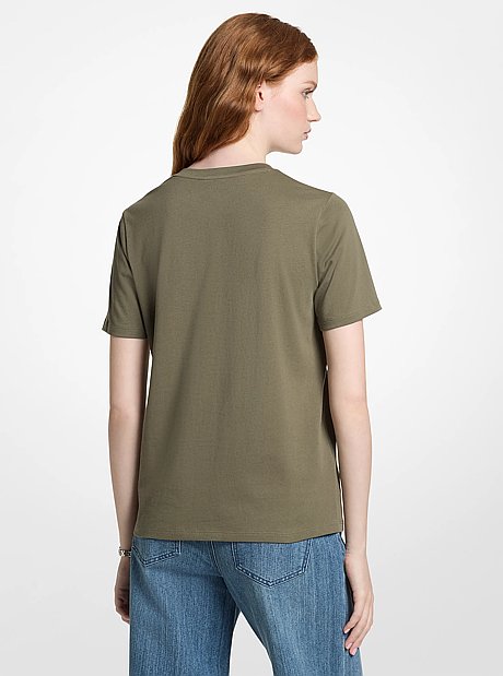 Sequined Logo Cotton T-Shirt
