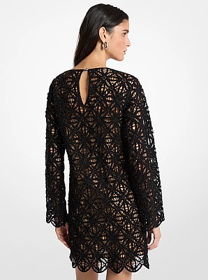 Beaded Floral Crochet Mini Dress