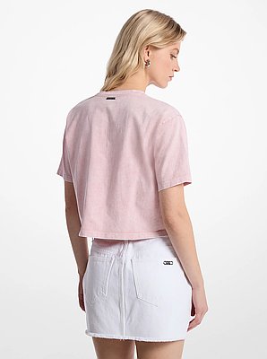 T-shirt van geverfd katoen met studs en korte pasvorm