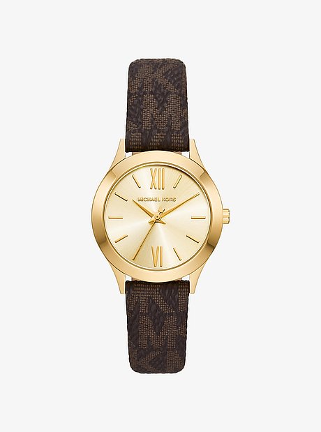 Mini Aspyn Gold-Tone and Signature Logo Watch