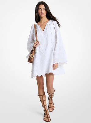 Floral Embroidered Cotton Voile Dress