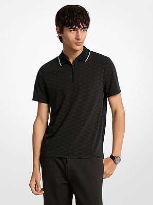 Polo con zip e logo jacquard