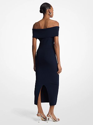 Stretch Knit Over-The-Shoulder Dress