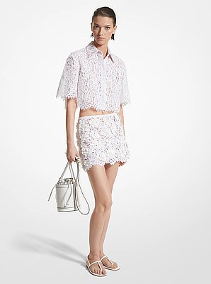 Michael Kors Collection Hand-Embroidered Floral Lace Skirt