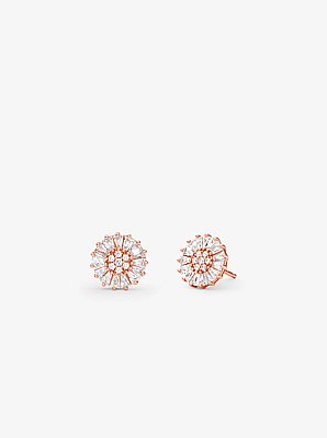 Precious Metal-Plated Sterling Silver Pav&eacute; Stud Earrings
