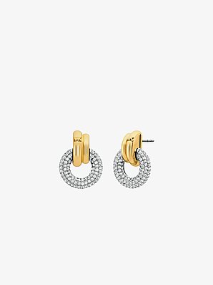 Pav&eacute; Interlocking Hoop Earrings