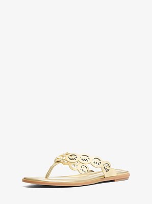 Janie Perforated Logo Metallic Leather Sandal