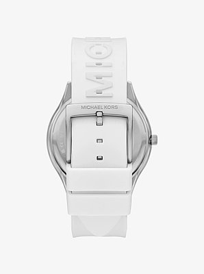 Oversized Aspyn Silver-Tone and Silicone Strap Watch