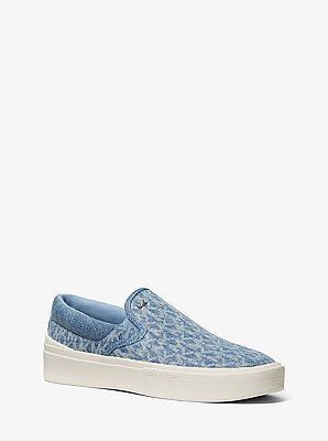 Eddie Signature Logo Print Denim Slip-On Sneaker