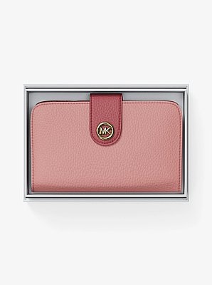 MK Pop Charm Medium Color-Block Pebbled Leather Logo Wallet