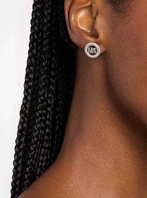 Small Pav&eacute; Logo Charm Two-Tone Stud Earrings