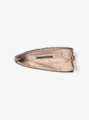 Jet Set Travel Small Signature Logo Print Denim Wristlet