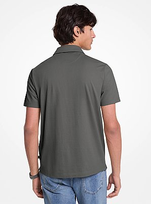 Cotton Blend Piqu&eacute; Zip-Up Polo Shirt