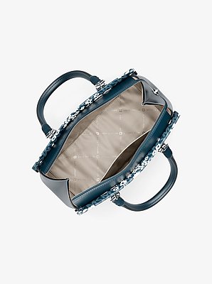 Bolso satchel Marilyn mediano con estampado de nuestro logotipo exclusivo in AZUL OSCURO | Michael Kors image number 1