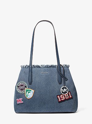 Avalon Medium Embellished Denim Convertible Tote Bag