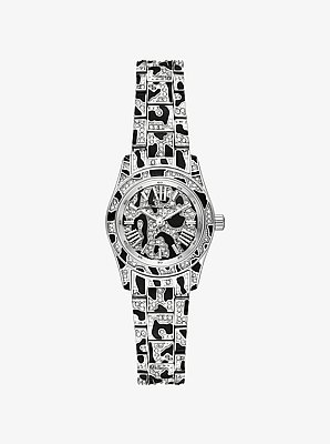 Petite Lexington Pav&eacute; Animal Print Silver-Tone Watch