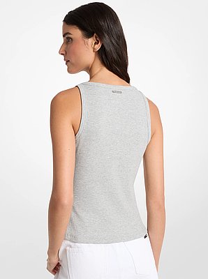 Embellished Logo Ribbed Cotton Blend Tank Top