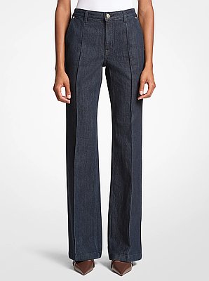 Pintuck Bootcut Stretch Denim Jeans