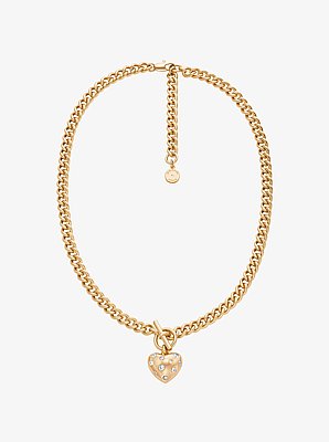 Pav&eacute; Heart Charm Necklace