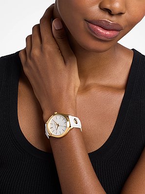 Slim Runway Gold-Tone and Leather Watch