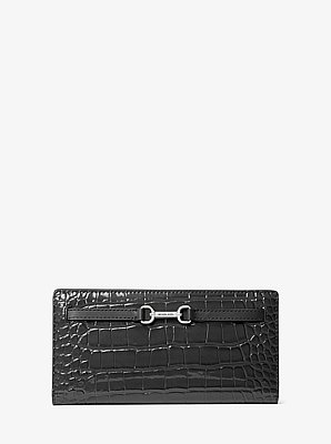 Billetera Carson grande de charol con relieve de cocodrilo