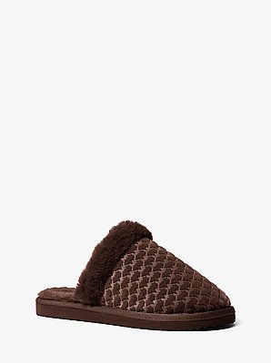 Liddy Logo Debossed Velvet and Faux Fur Slipper