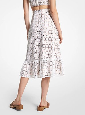 Falda midi de algod&oacute;n con ojales