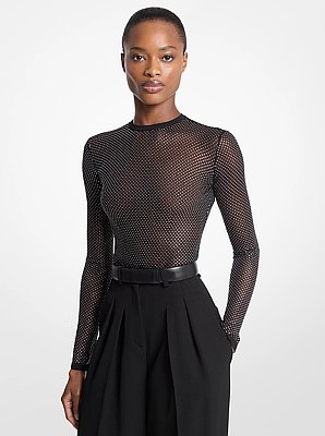 Crystal-Embellished Viscose Bodysuit