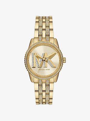 Mini Bryant Pav&eacute; Logo Gold-Tone Watch