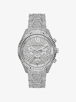 Oversized Lexington Pav&eacute; Silver-Tone Watch