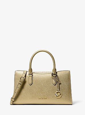 Arden Metallic Top-Zip Satchel in DORADO P&Aacute;LIDO | Michael Kors image number 0