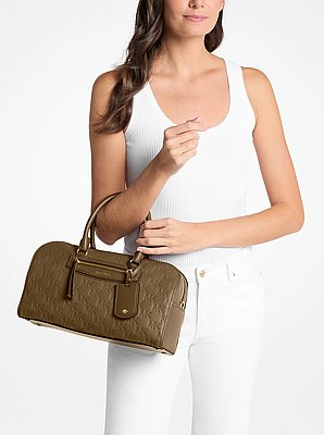 Jet Set Travel Medium Logo Embossed Leather Duffel Crossbody Bag