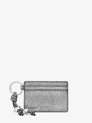 Jet Set Metallic Leather Card Case With Charms